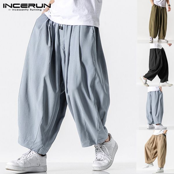 

2020 summer men wide leg pants drawstring joggers plain high street man casual trousers baggy fashion harem pants s-5xl incerun, Black