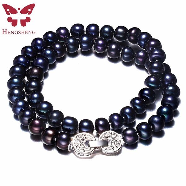 

women natural black freshwater pearl jewelry necklace,925 sterling silver necklace,9-10mm beads jewelry,life tree buckle 2019