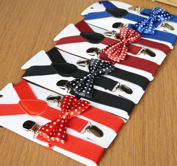 

fashion children boys suspender baby girls smooth buckle elastic suspender kids y-shape adjustable belts+polka dots bows tie 2pcs sets y2581, Black