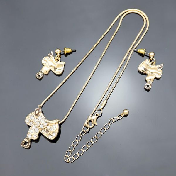 

lady western texas cowgirl horse saddle rodeo gold snake chain dangle earrings necklace set jewelry statement party custom made, Silver