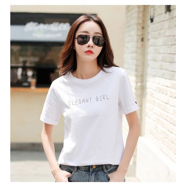 

pure women's short sleeve 2020 cotton embroidered cotton t-shirt letter embroidery large size loose women's t-shirt base, White