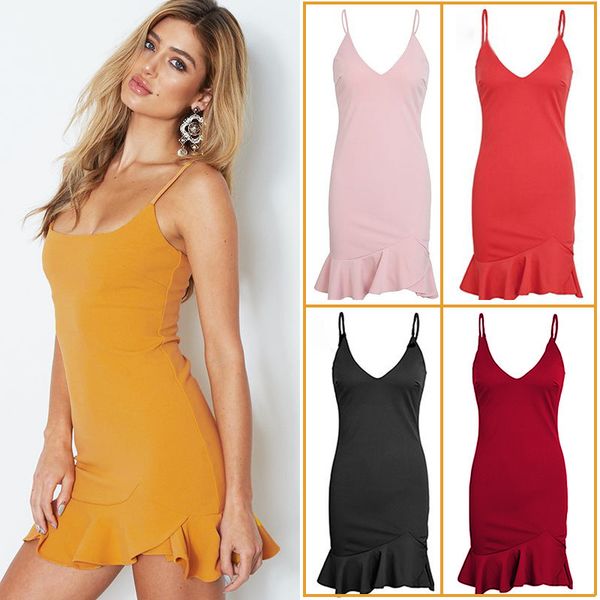 

2020 dress short skirt lotus leaf edge fish tail reveal back camisole dress