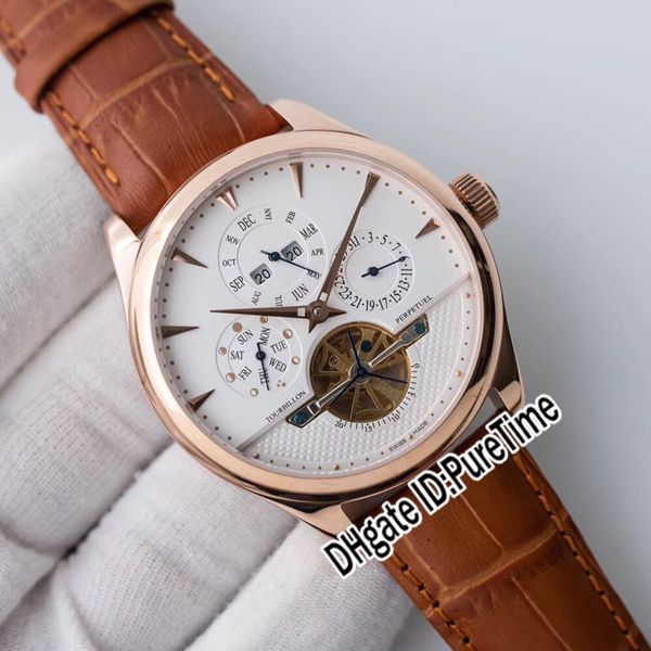 

new master grande tradition q500242a rose gold white dial perpetual calendar super complex automatic tourbillon mens watch brown leather yb2, Slivery;brown
