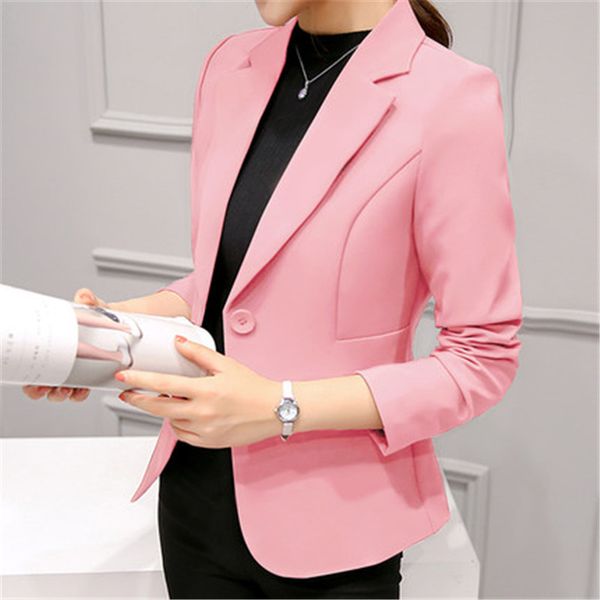 

2018 women's blazer pink long sleeve blazers solid one button coat slim office lady jacket female suit blazer femme jackets, White;black