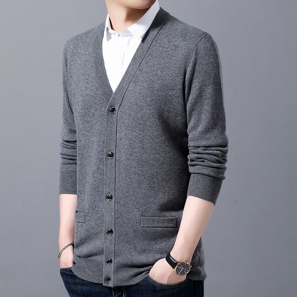 

cardigan men wool solid cardigan for men 2019 casual fall winter sweater v-neck gray navy blue red knitted sweater, White;black