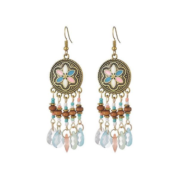 

6 color exaggerated retro tassel earrings women female 2020 new design metal flower drip oil earring dangle jewelry ear hooks stud wholesale, Silver