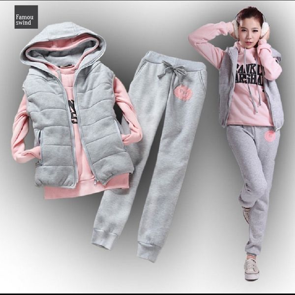 

и осень зима новая мода женщины костюм женский костюмы повседневный комплект с капюшоном флис толстовка три пьесы set, White