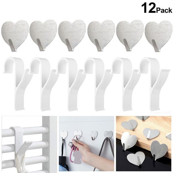 

6pc of hangers for radiators and 6 pc of hooks stickers for towels waterproof wall door clothes coats hats hanger kitchen #bl5