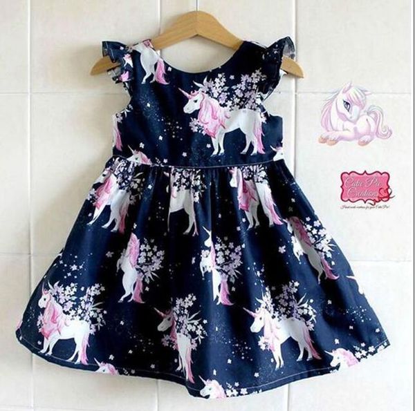 

2019 new fashion infant kid girl dress floral unicorn printed casual dresses one-piece costume a-line dress, Red;yellow