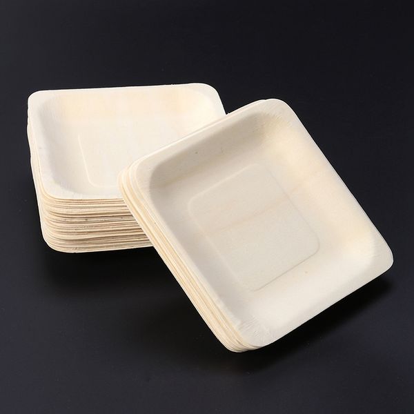 

100pcs disposable square wooden plates portable tableware for birthday party wedding restaurant picnic barbecue 140x140mm disposable dinnerw
