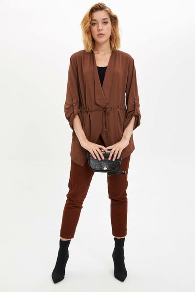

defacto woman fashion lapel overcoat ladies elegant lace-up light parka coat female pure color coats autumn spring- n0306az19au, Black