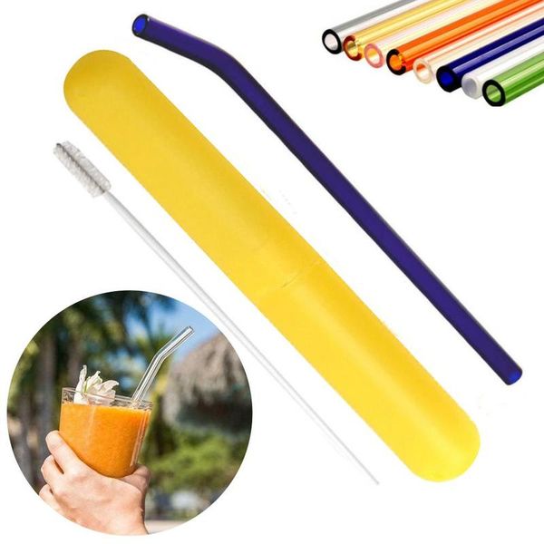 

high borosilicate heat-resistant straw environmentally colored glass straw set straight tube curved tube drink drink set