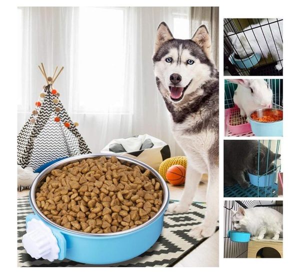 

crate dog bowl.removable stainless steel coop cup hanging pet cage bowl large water food feeder for dogs cats rabbits