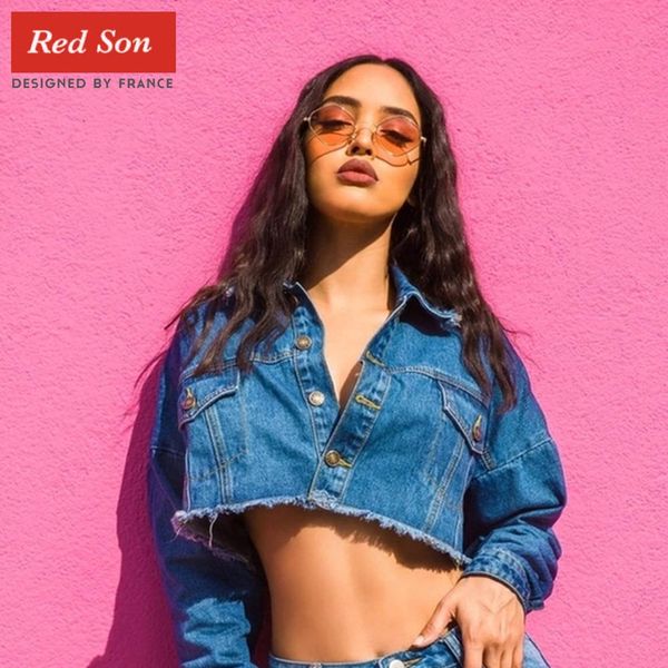 

red son 2019 fashion small frame glasses polygon retro color sunglasses female new brand fashion sunglasses ladies uv40, White;black