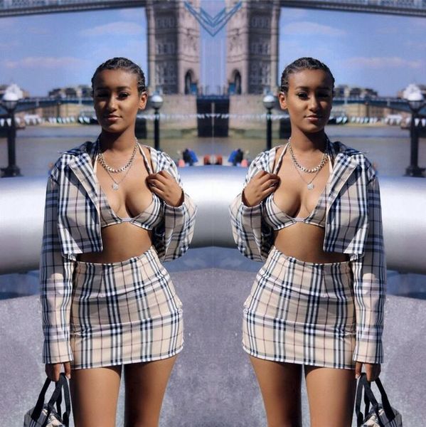 

2019 europe and the united states autumn and winter fashion women's personality skirt set three-piece ing, Black