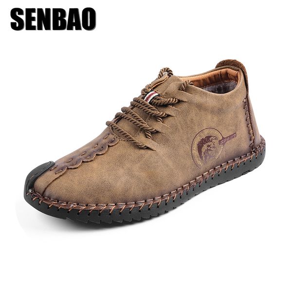 

senbao men's boots new winter 2018 trend resistance to cold men's shoes new style lace-up casual shoes plush inside, Black