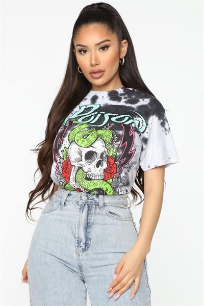 

дизайнер tshirt черепа способа печатается с коротким рукавом тис лето шеи экипажа relaxed tshirt tie окрашенная женщин, White
