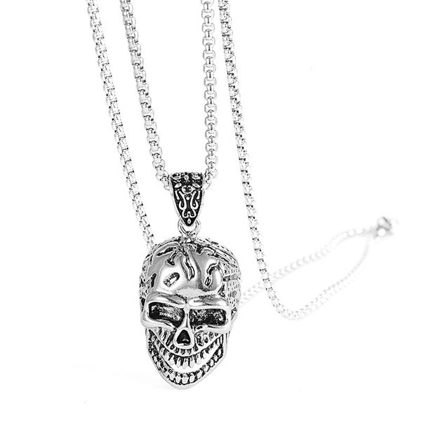 

2019 new choker collares kolye jewelry stainless steel men's imitation of pendant necklace leaves skulls hip-hop accessories, Silver