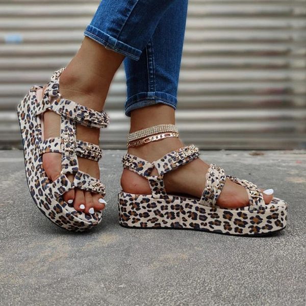 

women sandals summer thick bottom flat sandals women shoes european and american ladies shoes leopard print plus size, Black
