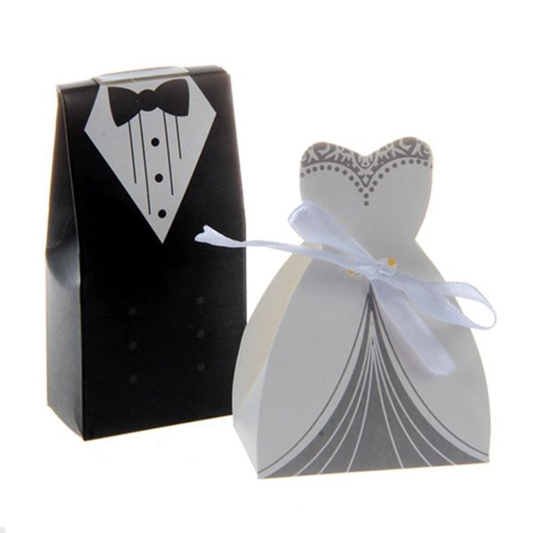 

100pcs tuxedo dress groom bridal candy gift boxes wedding party favour