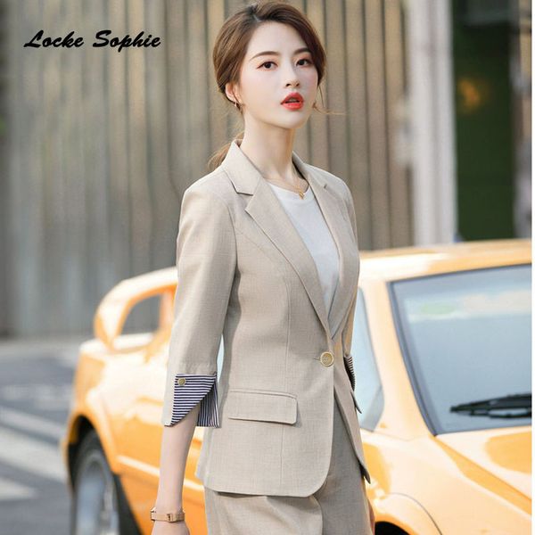 

1pcs women's plus size blazers coats 2020 spring fashion cotton blend middle sleeve jackets ladies skinny small blazers suits, White;black