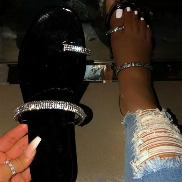 

new 2020 rhinestone bright diamond slippers diamond flat sandals outdoor beach shoes single finger flip flop ph-cfy20041631, Black