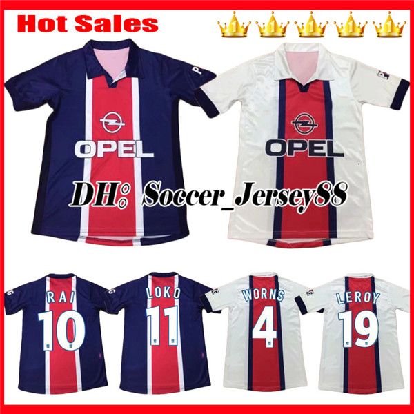 

1998 1999 retro soccer jersey worns simone okocha leroy avelaine adailton 98 99 home blue rai classic paris camisas de futebol, Black;yellow
