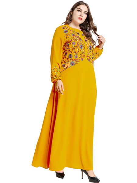 

мусульманин women9165-стиль уход платье chest zip завод цветочные вышитые повседневный big свинг платье, Red