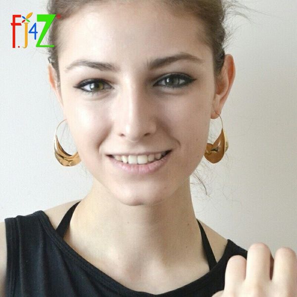 

f.j4z personality exaggerated metal female party hoop earrings fancy shining irregular leaves golden/silver alloy earrings