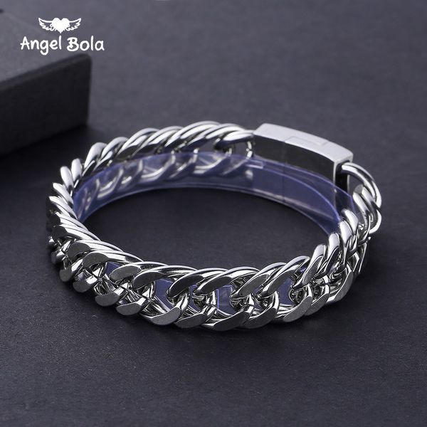 

12mm heavy men's buddha bracelet curb cuban link silver color 316l stainless steel wristband male jewelry ing, Golden;silver