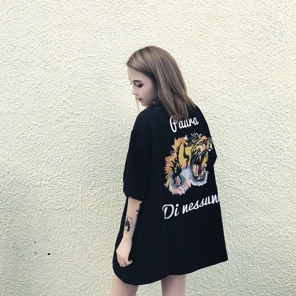 

самки ulzzang модный студента свободного универсального harajuku бф половина футболка одежда одежда рукав женской футболки, White