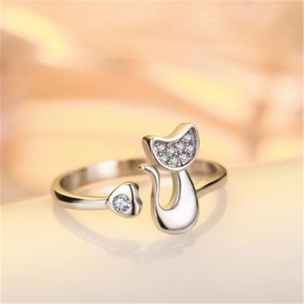 

полный циркон заполненного cute cat серебряное кольцо для женщин с серебряного покрытием свадебных колец партии кольца для леди перезначител, Golden;silver