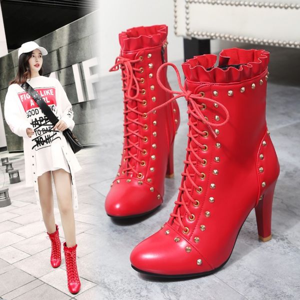 

retro rivet motorcycle boots women's leather ankle boots 2019 gothic autumn buckle boot low heel short boot cowboy shoes, Black