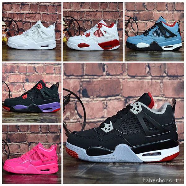 

kids basketball shoes j4 4s white cement bred fire red sports sneakers jackb9n4, Black