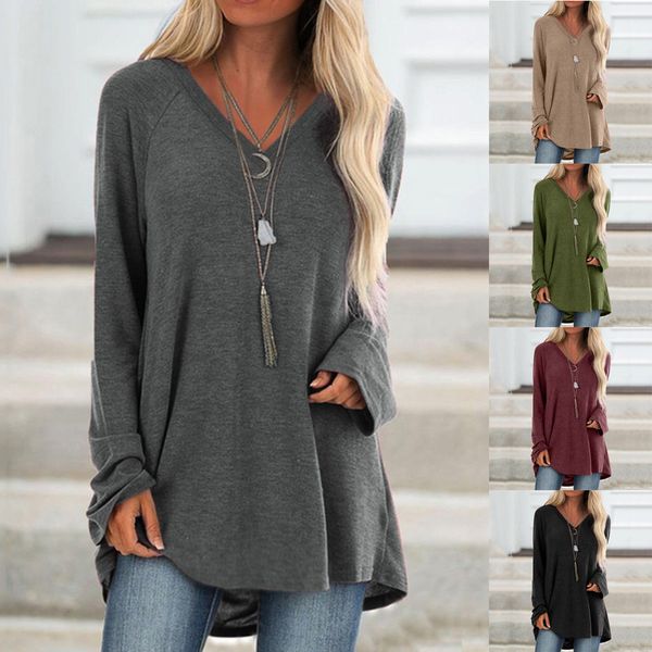 

women fashion plus size v neck long sleeved blouse spring autumn durable attractive fashion casual women blouse, Black