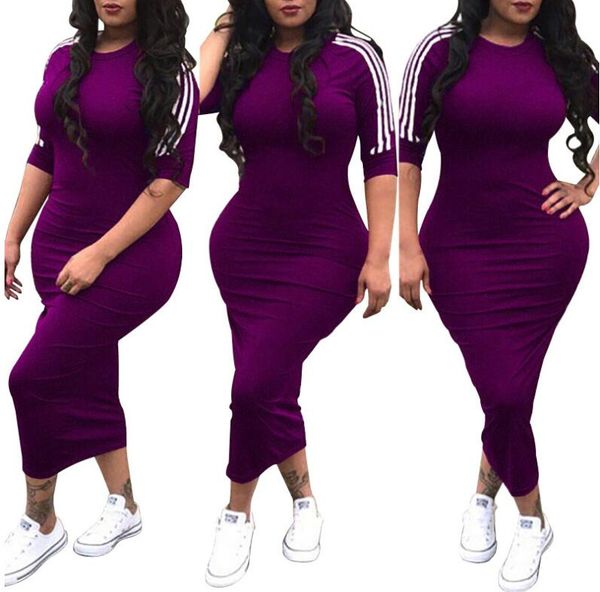 

2019 spring fashion white striped dresses female multicolor slim bag hip dress holiday party long pencil o-neck mid-calf, Black;gray