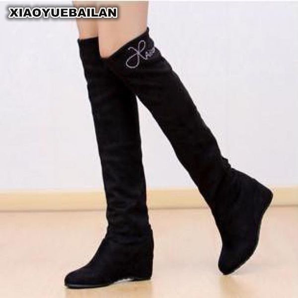 

2018new winter big yards women boots high grinding and inside three wear thin leg knee women 6.15, Black