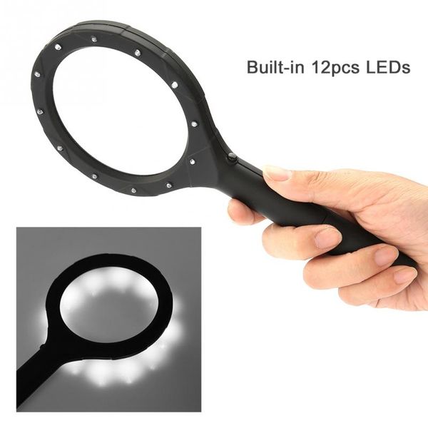 

genuine 3x magnifier handheld illuminated 12 led magnifying glass lens book page reading magnifier makeup mirrors