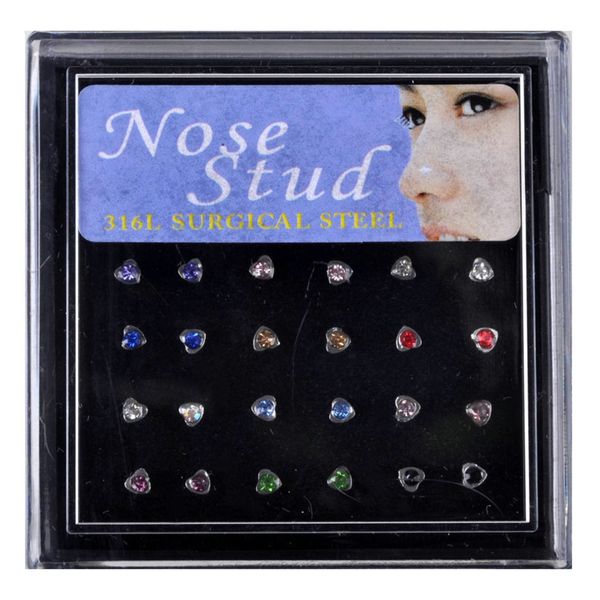 

24 stks/set hart vorm neus ring & studs fashion body piercing sieraden kristal neus ringen voor vrouwen oor kraakbeen helix piercing, Silver