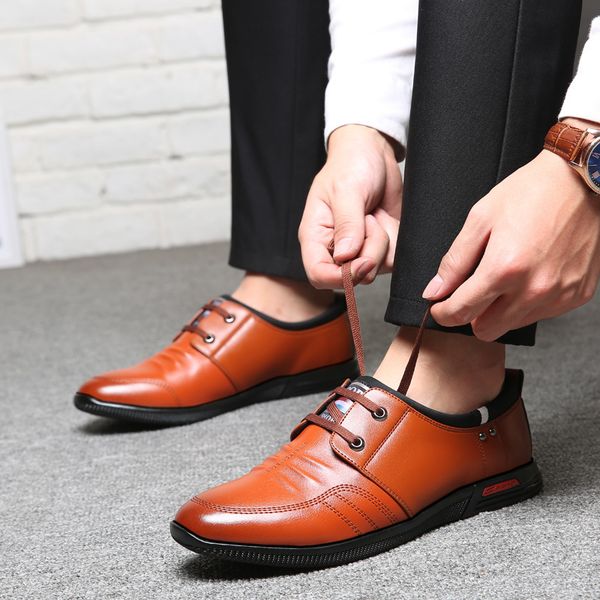 

2019 spring shoes business casual breathable lace round men'shoes men casual natural leather loafers mens leather shoes uik90, Black