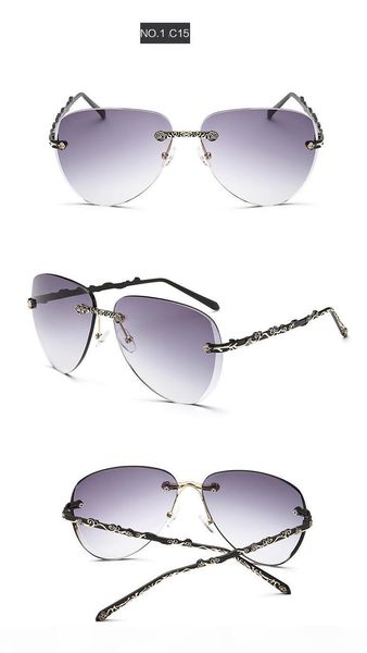 

2020 fashion female rimless sunglasses women brand designer sun glasses pilot luxury vintage transparent shadow retro oculos, White;black