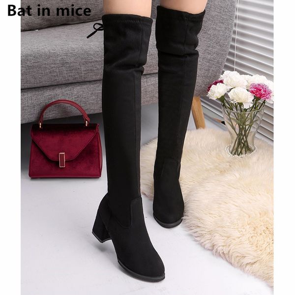 

2019 women casual over the knee boots shoes winter women female round toe platform high heels pumps warm snow boots mujer t649, Black