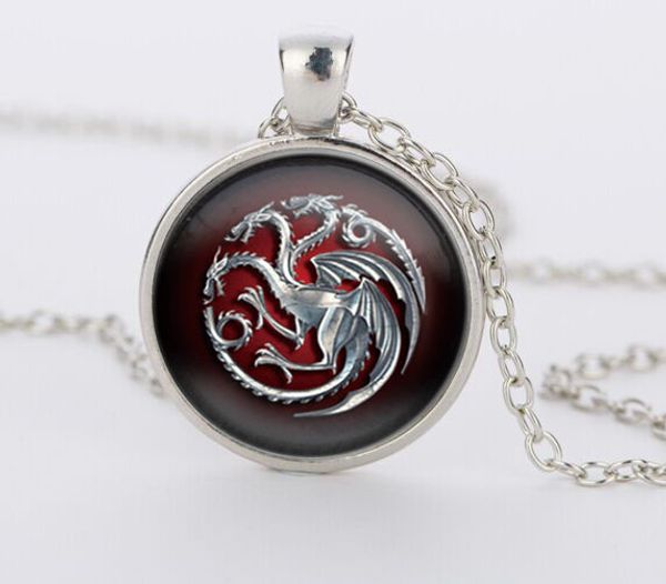 

3 colors glass pendant game of throne famille targaryen glass movie choker necklace bijoux summer style vintage movie jewelry, Silver