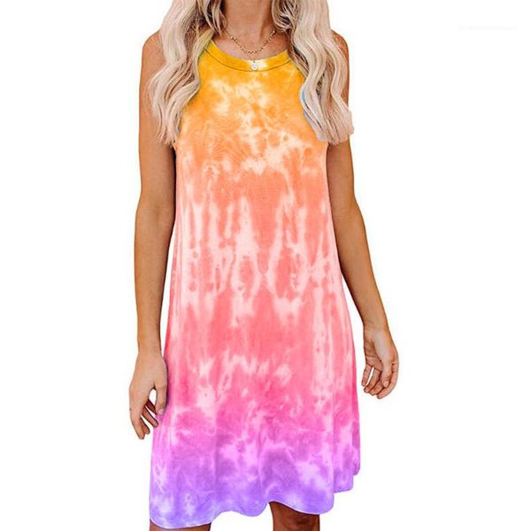 

style female clothing casual brief o-neck dress womens summer camisole tie dyed dresses desinger sleeveless fashion, Black;gray