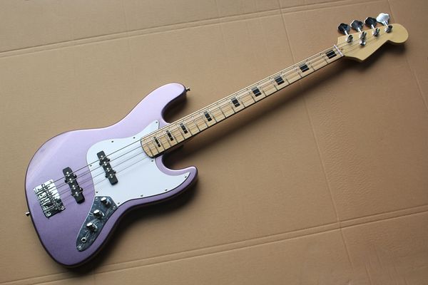 

factory custom metal purple 4-string electric bass guitar,chrome hardwares,maple fingerboard,white pickguard,offer customized