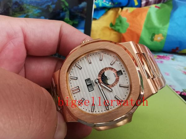 

роскошные мужчины часы автоматический белый циферблат movement обмотка из нержавеющей стали lunar phase moon watch 5726 1a-014 5726a-001 ста, Slivery;brown