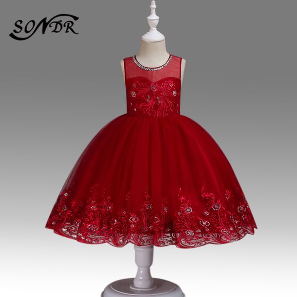 

shining crystal flower girls dress ht238 lace sequin kids party dresses embroidery bow little girls princess ball gowns 2020, Red;yellow