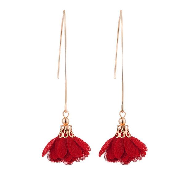 

women long dangle flower earrings wedding party banquet vintage piercing jewelry gift, Silver
