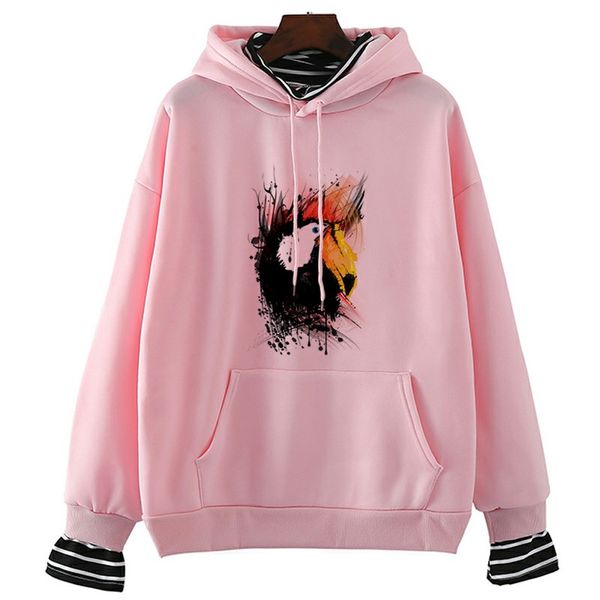 

попугай негабаритных толстовка женщины пуловер winterspring толстовка женщины топы kawaii белый розовый femme camiseta mujer, Black