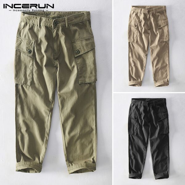 

men cargo pants joggers button streetwear loose pockets solid long trousers men casual 2020 pantalones hombre incerun plus size, Black